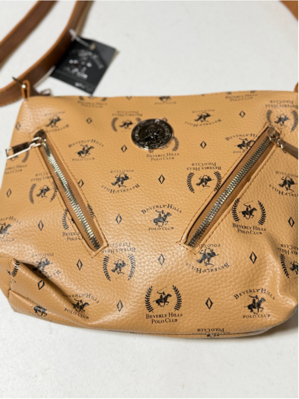 Beverly Hills Polo Club Tan Logo Crossbody Shoulder Bag - Picture 10 of 11